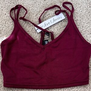 For Love and Lemons burgundy ribbed bra size small NWT